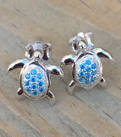 Sterling Silver & Blue Topaz Sea Turtle Post Earrings